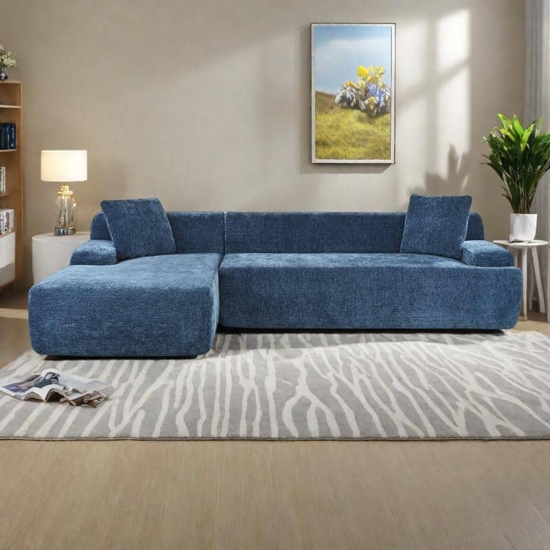 111" Polyester L-Shape Modular Sectional Sofa with High-Density Foam, 27" Deep Seat and Anti-Wrinkle Chenille Fabric - Blue