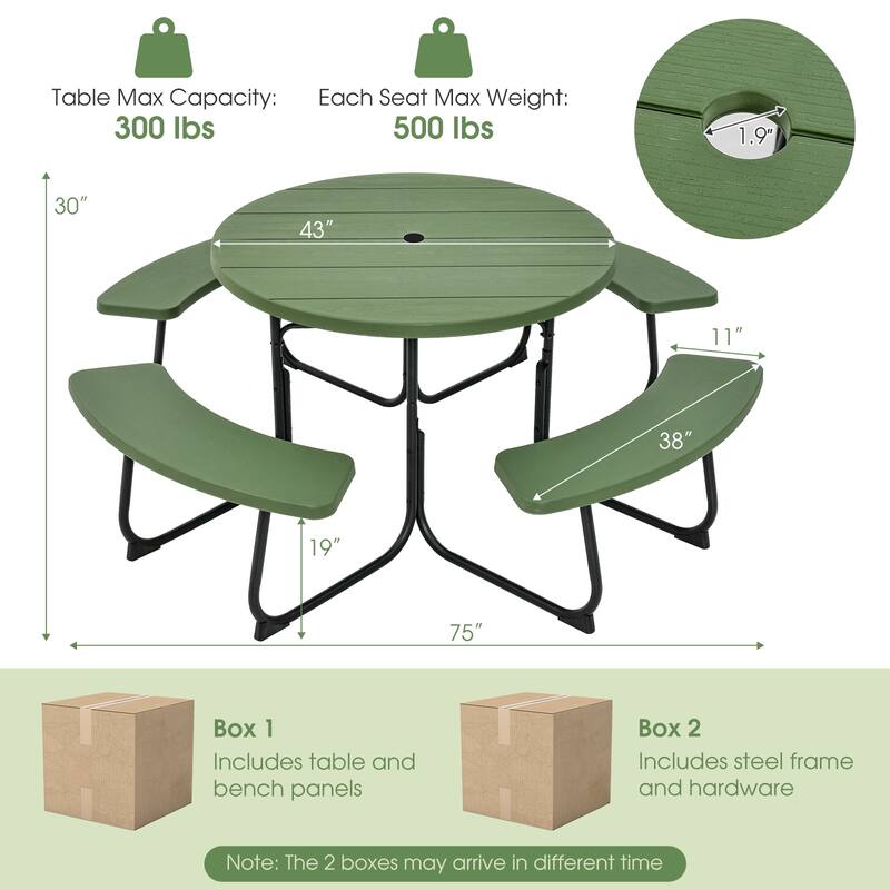 Gymax Outdoor Picnic Table Portable Picnic Table Bench w/ 4 Benches &