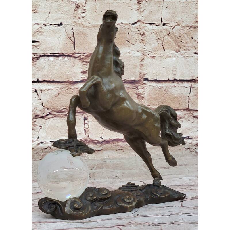 Bronze Horse Figurine Sculpture W/ Crystal Ball - Signed Original Equestrian Art By Milo