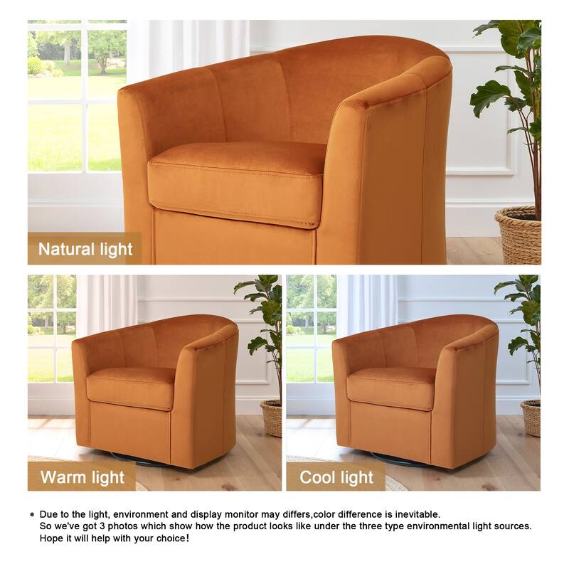 Modern Velvet Upholstered Swivel Barrel Chair for Living Room Lounge