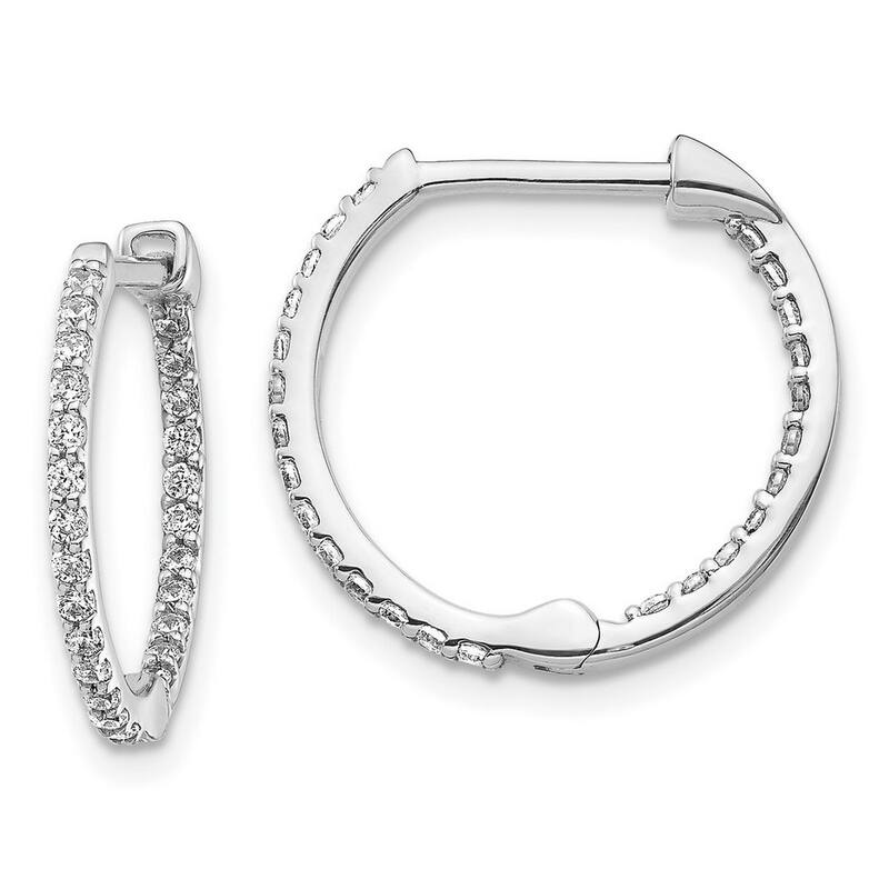 Curata 14k White Gold Diamond Hoop Earrings - 16x17mm Wide 2mm Thick
