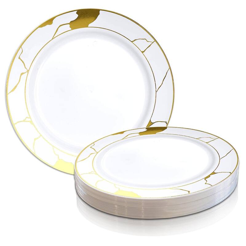 Elegant Marble Rim Disposable Plastic Plate Packs - Party Supplies