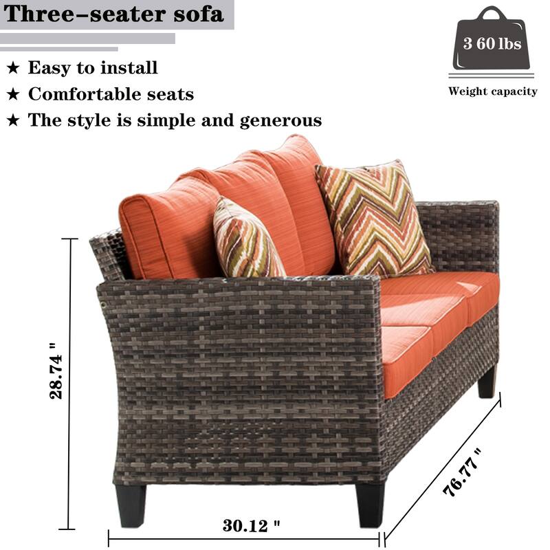 OVIOS 7-piece Wicker Sectional Sofa Swivel Rocking Chair Set With Fire Pit