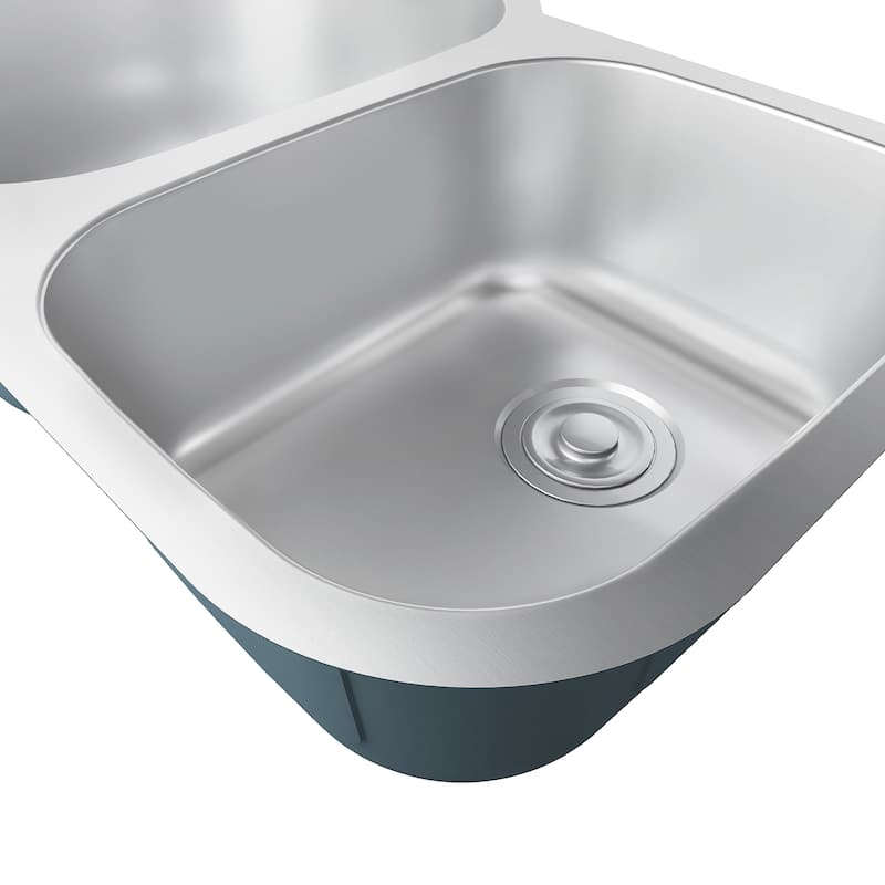Karran Profile 31" Undermount 18 Gauge Double Offset Bowl Stainless Steel Kitchen Sink with Accessories