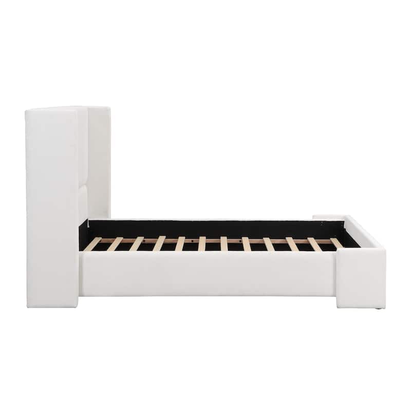 Queen / King White Upholstered Bed with Tall Headboard and Soft Touch Fabric