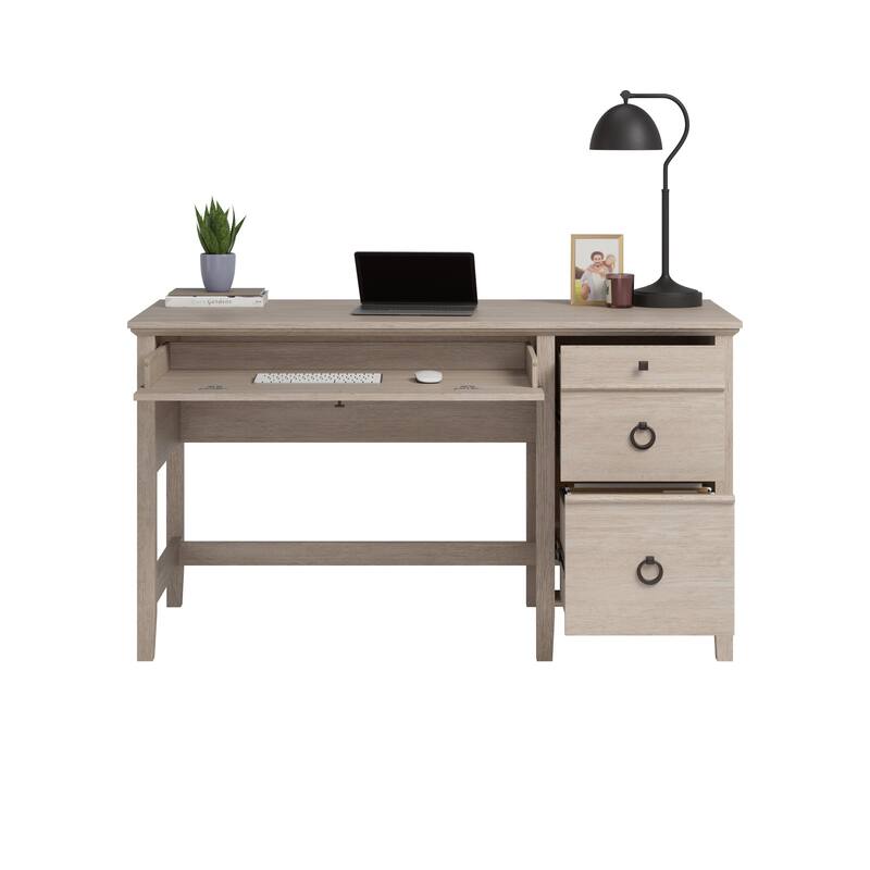 Anmytek Light Oak Writing Desk with 3 Drawers and X Base Farmhouse Home Office and Study Desk