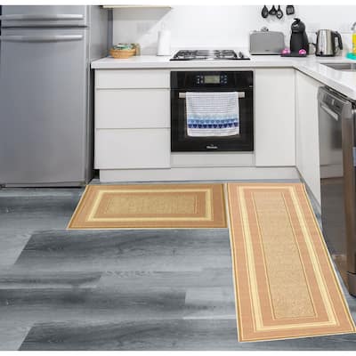 Gloria Non Slip 2 pieces Framed Design Kitchen Rug Set Kitchen Mat and Runner Doormat Non-Skid Carpet, 20"X30" & 20"X59" (Rsg)