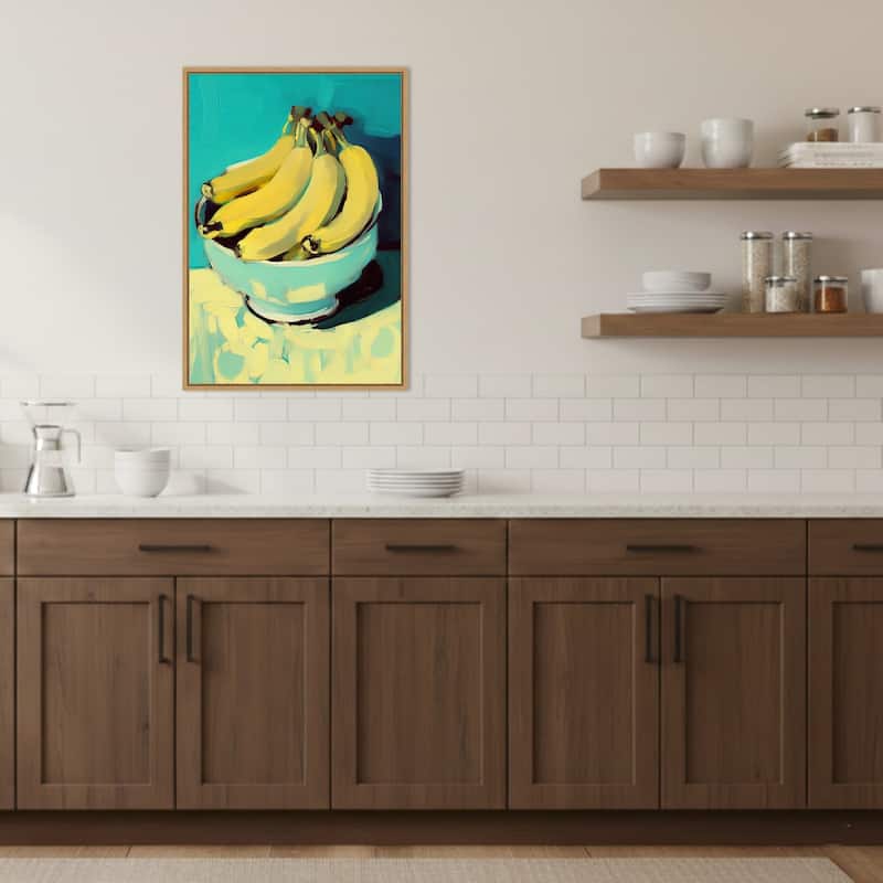 Bowl of Bananas by Treechild (23 x 33 in.), Framed Canvas Wall Art Print