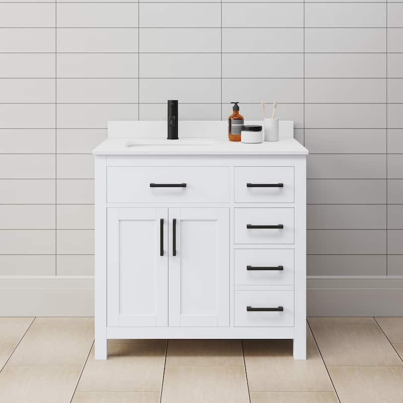 Wyndham Collection WCG242436S-UNSMXX Beckett 36" Free Standing Single - White / White Cultured Marble Top / Matte Black