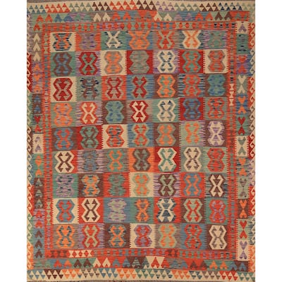 Reversible Kilim Area Rug Hand-Woven Wool Carpet - 8'5" x 9'8"