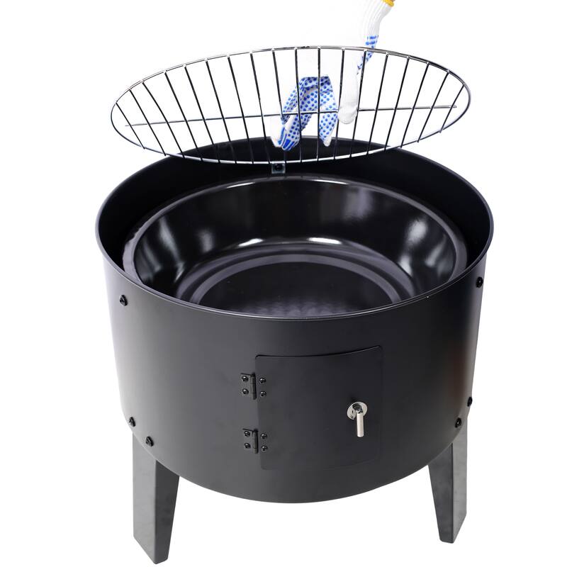 3-in-1 Charcoal Smoker Grill and Fire Pit with Thermometer Adjustable Air Vents Steel Construction for Patio Backyard Camping
