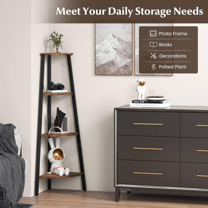 Compact 4-Tier Corner Shelf Storage Rack with Metal Frame for Home - 13.5" x 13.5" x 49" (L x W x H)