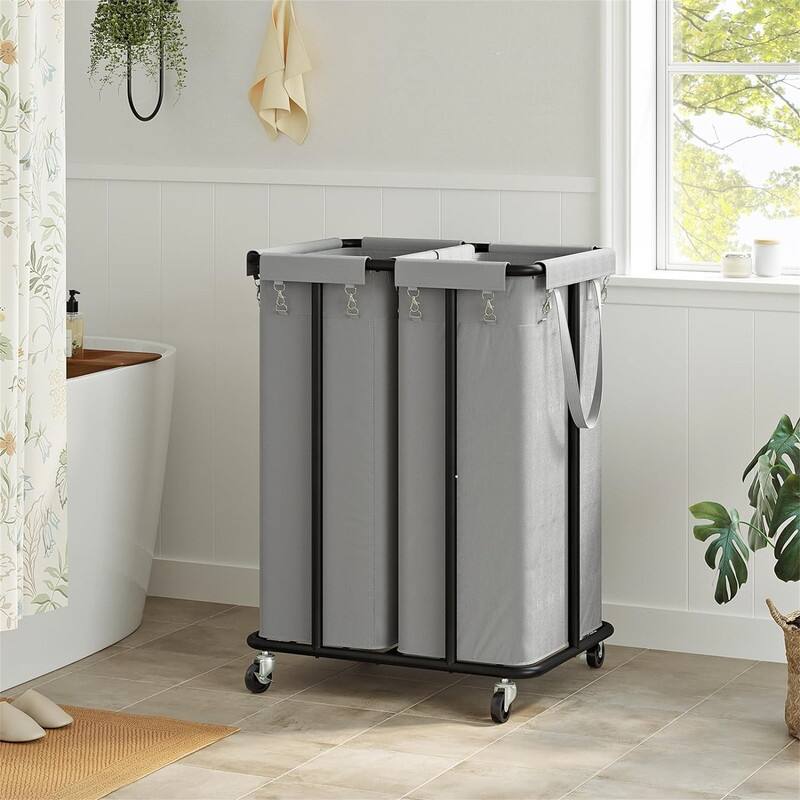 Double Laundry Hamper with Wheels 170L Rolling Laundry Basket Organizer - 22.8"L x 16.1"W x 30.3"H - Grey 1