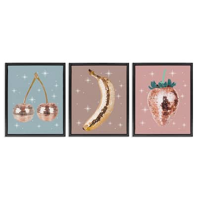 Stupell Glam Disco Fruits Framed Floater Canvas Wall Art Design By Lil' Rue (Set of 3)