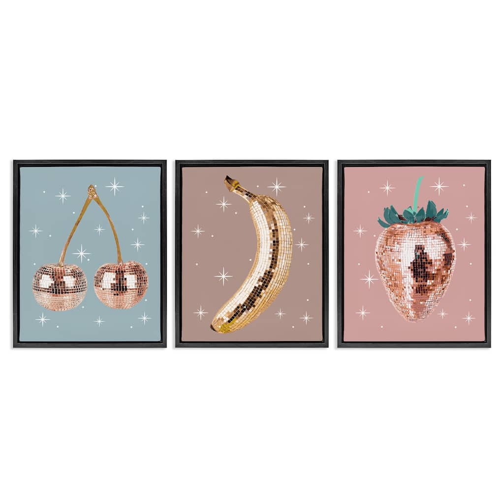 Stupell Glam Disco Fruits Framed Floater Canvas Wall Art Design By Lil' Rue (Set of 3)