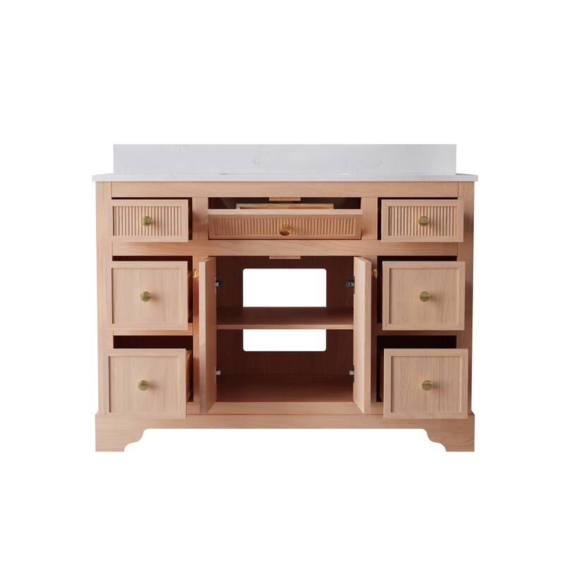 35''H Bath Solid Wood Vanity with Stain-resistant Carrera White Quartz Top And Single Sink