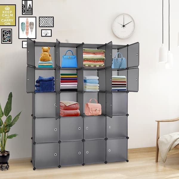 Shop 16 20 Cube Organizer Stackable Plastic Cube Storage Shelves Design Modular Closet Cabinet With Hanging Rod Overstock 31224774