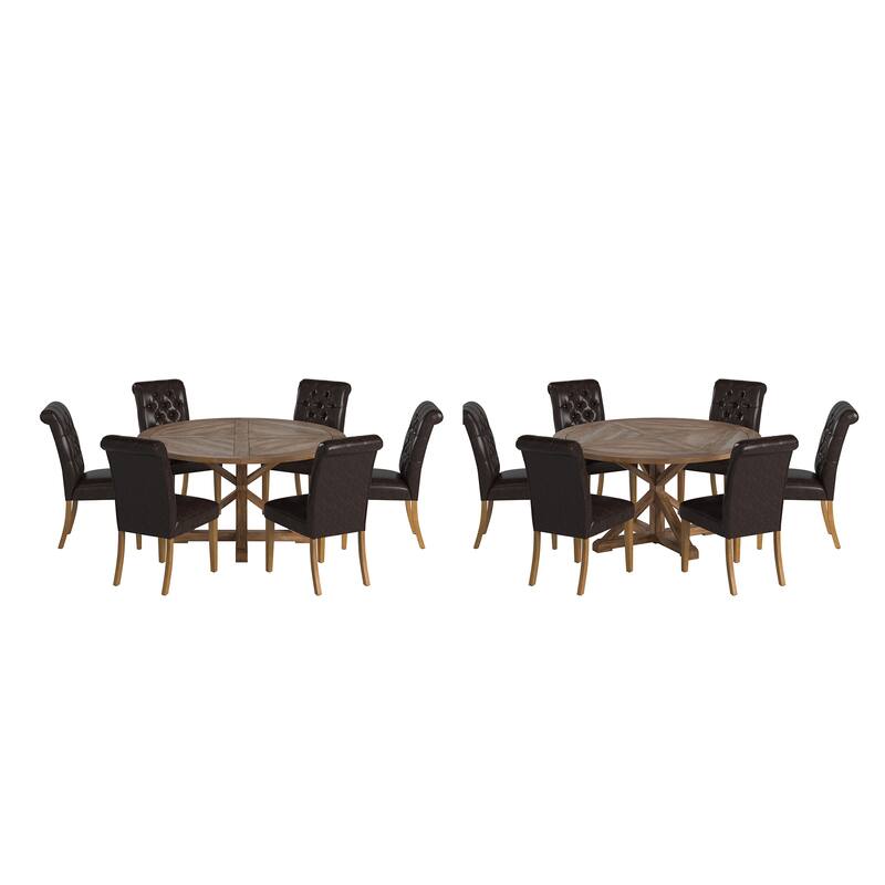 Krakova X-Base Round Table With Premium Tufted Rolled Back Parsons Chairs Set