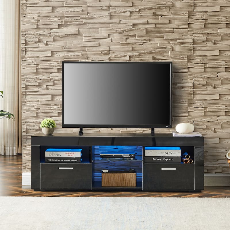 Black 51" TV Stand with LED & Drawers for TVs Up to 55"