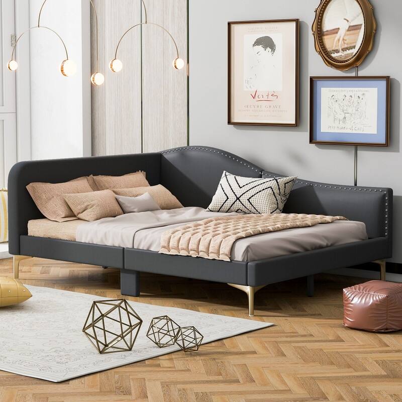 Full Daybed with Linen Upholstered,Sturdy Bed Frame and Support Legs