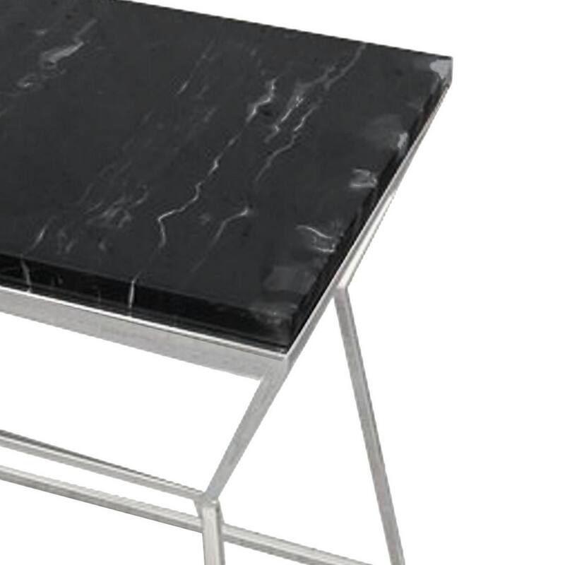 18 in. Black and Silver Rectangle Faux Marble End Table, Durable Hourglass Frame