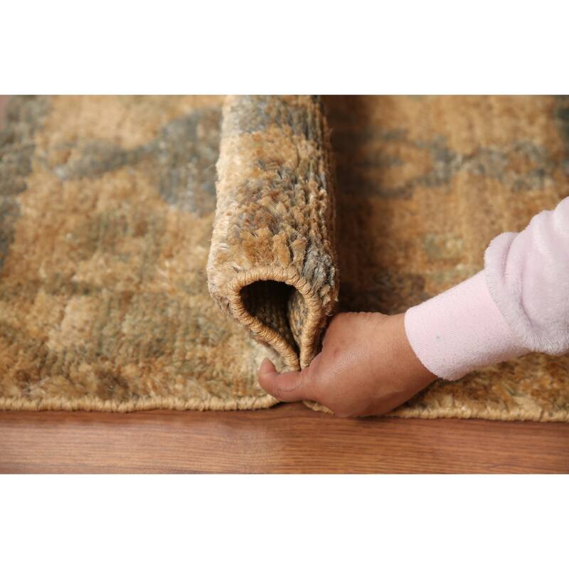 Hand Knotted Oriental Jute Carpet Modern Abstract Yellow & Gold Moroccan Area Rug - 3' 0'' X 2' 0''