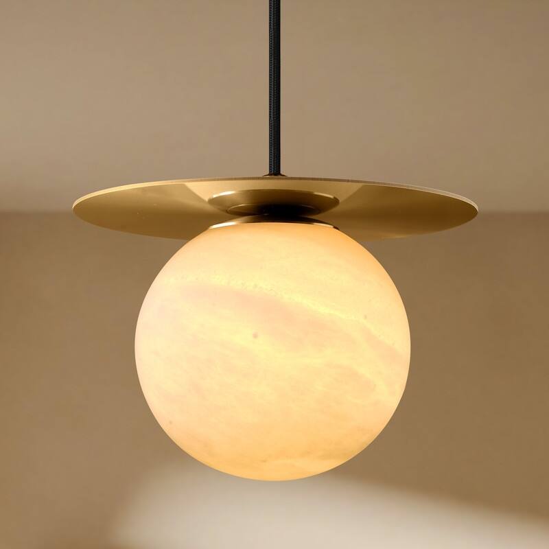 KAYLA Alabaster Pendant Light - Nordic Modern Brass Hanging Lamp - Glod