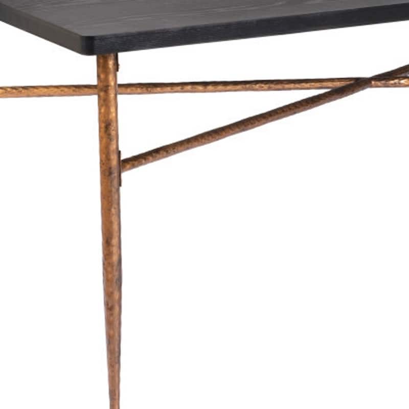 HomeRoots 72" Black and Bronze Wood and Steel Dining Table - 72.00 in. x 30.50 in. x 40.00 in.