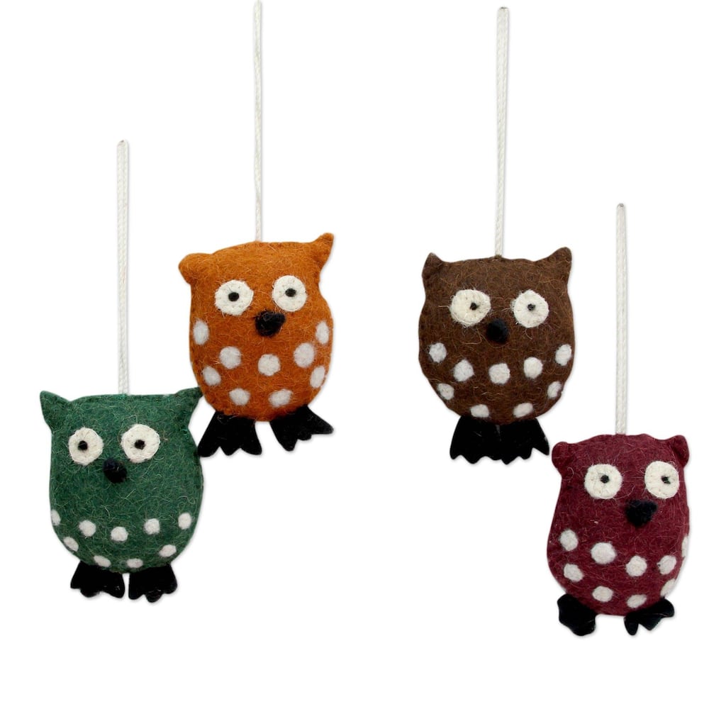 Novica Handmade Holiday Hoots Wool Felt Ornaments (Set Of 4)