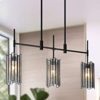 Tifany Modern Black 3-Light Chandelier Colored Glass Lights for Kitchen Island Dining Room - L 30" x W 4.3" x H 17.3"