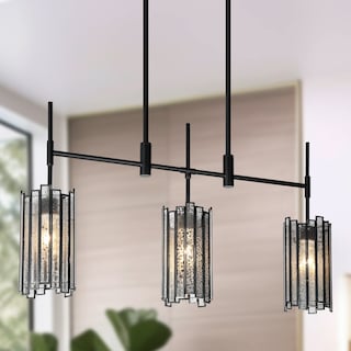 Tifany Modern Black 3-Light Chandelier Colored Glass Lights for Kitchen Island Dining Room - L 30" x W 4.3" x H 17.3"