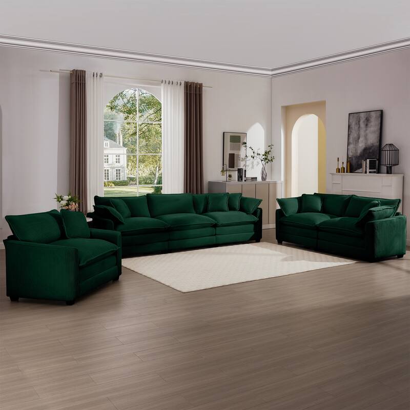 Oversized 3 - Piece Sofa Set with Corduroy 3-Seater Sofa and 2-Seater Loveseat & Single Deep Seat Sofa Chair for Livingroom