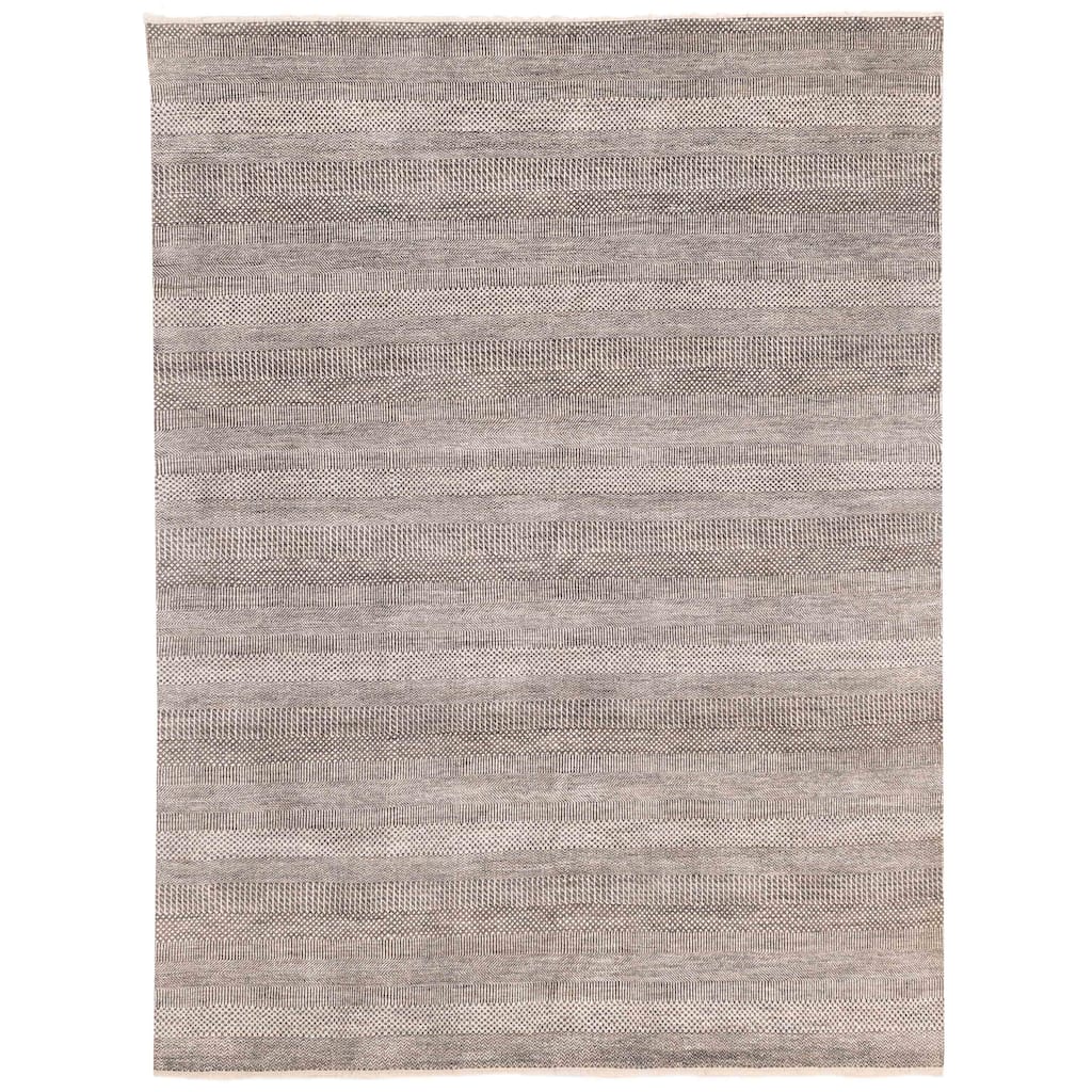 ECARPETGALLERY Hand-knotted Finest Silk Shadow Dark Grey Silk, Wool Rug - 7'10 x 10'2