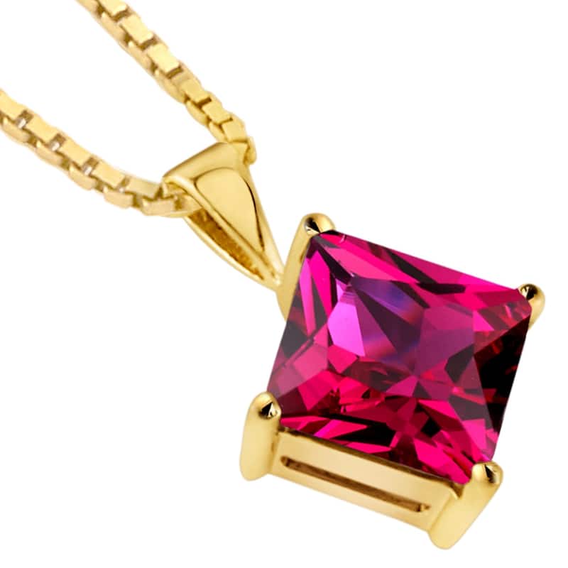 14k Yellow Gold Princess Cut 3.00 cts Created Ruby Pendant