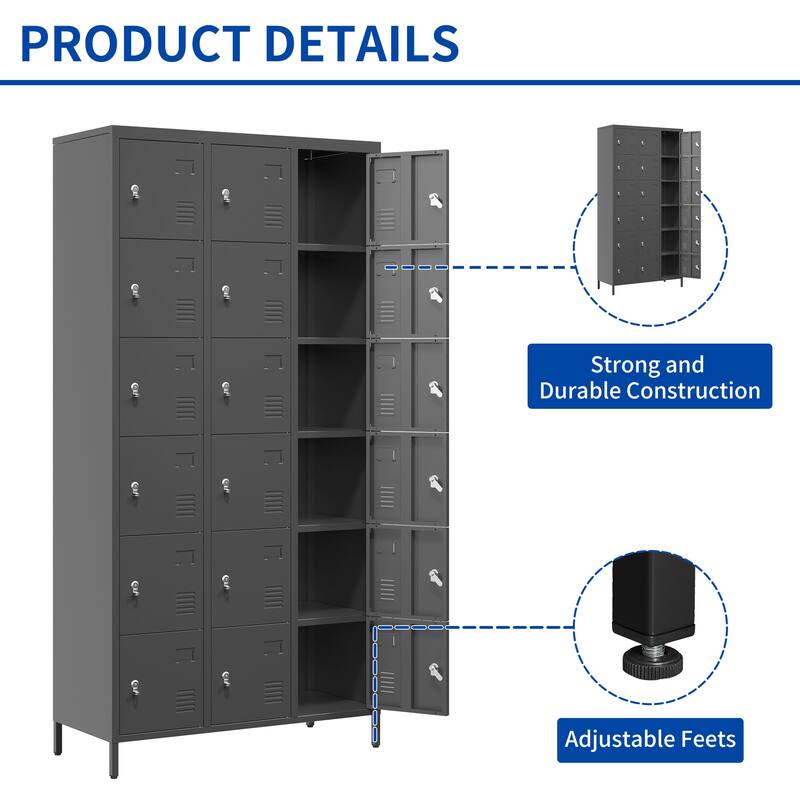 72"H Metal Lockers With 18 Door,Storage Cabinet With Lock for Employees,School,Gym