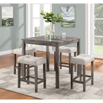 Lucian 5 Piece Counter Height 36" Pub Table Set with Tufted Linen Stools