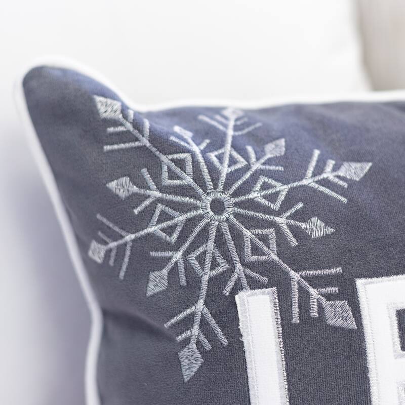 Velvet Lumbar Pillow with Snowflake Embroidery Let It Snow Design and Insert 14x20