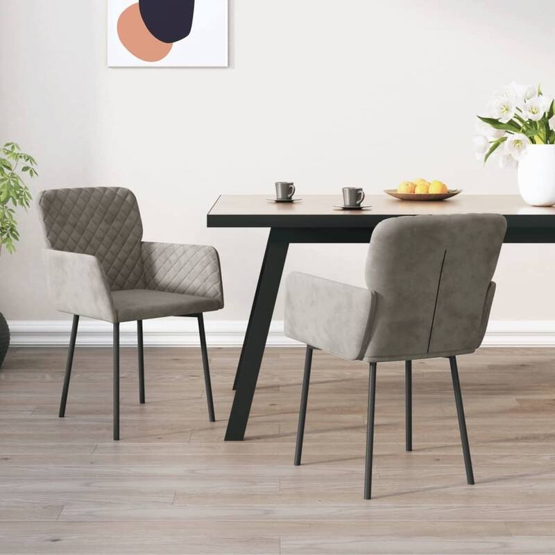 vidaXL Dining Chairs 2 Pcs Accent Upholstered Chair for Living Room Velvet - 20.3" x 24" x 30.9" - Light gray