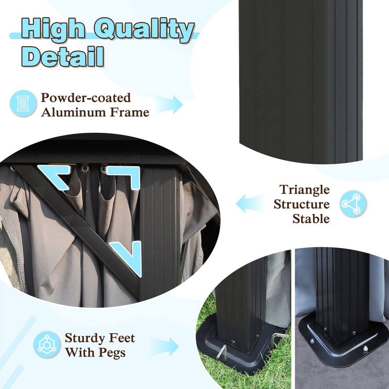 VEIKOUS Outdoor Aluminum Double Hardtop Gazebo Pergolas for Patio Lawn and Garden