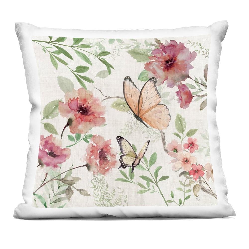 Stupell Butterflies over Wild Cottage Flowers Decorative Printed Throw Pillow Design by Nan