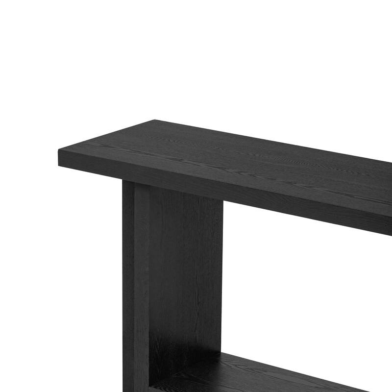 60" Console Table with T-Leg Base & Ash Veneer, Modern Style