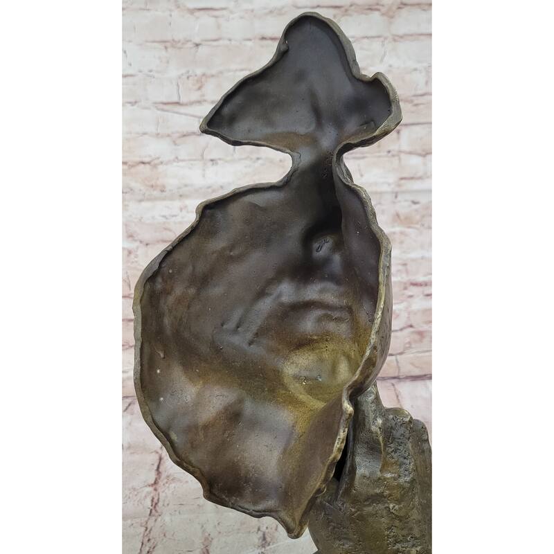 Abstract Dali Bronze Face Sculpture – Silence Shushing Statue On Marble Base