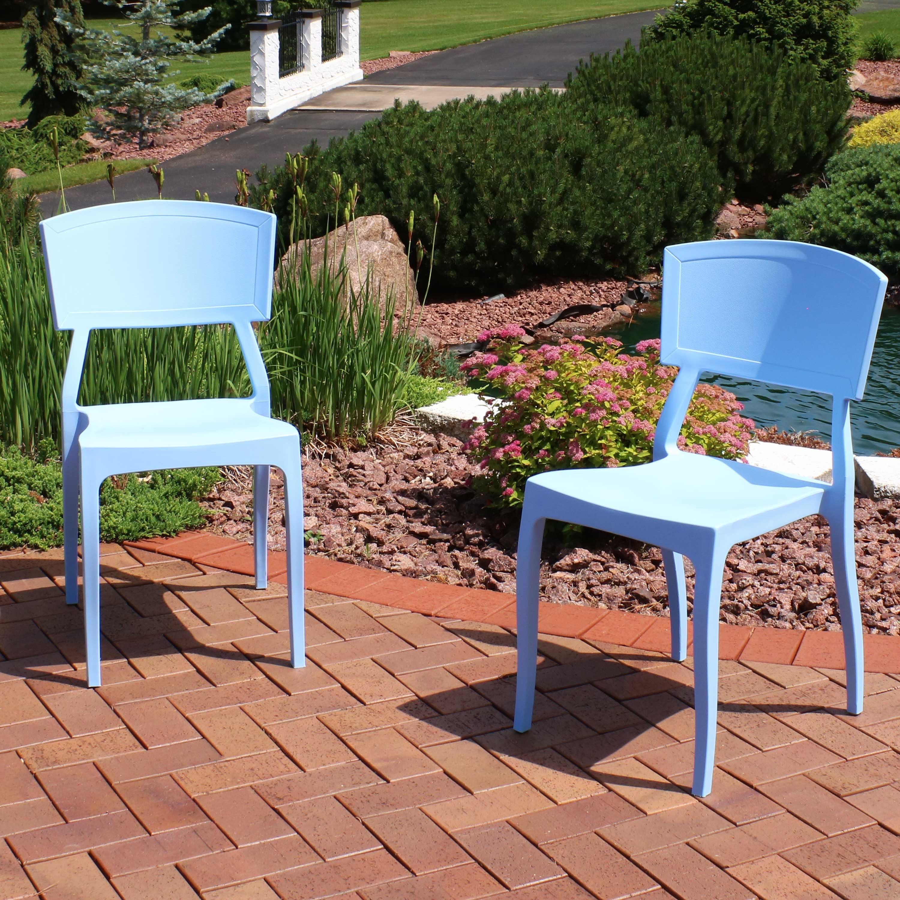 Shop Sunnydaze Elmott Indoor Outdoor Plastic Patio Dining Chair Light Blue 2 Pack Overstock 31968713