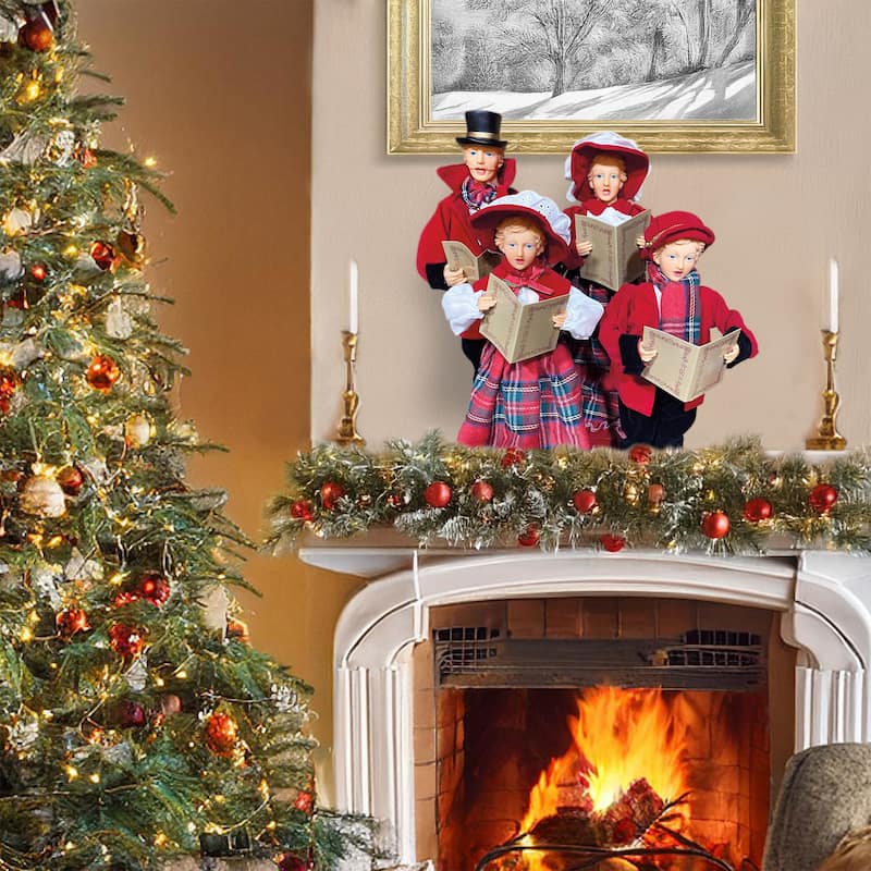 15 inches To 18 inches Red Plaid Carolers, Set of 4