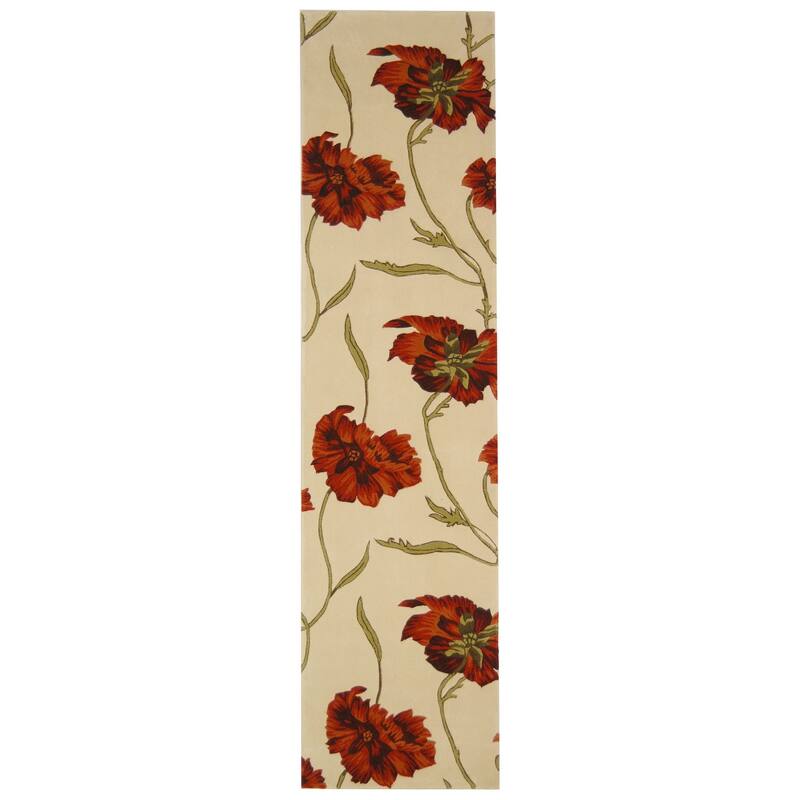 SAFAVIEH Handmade Mandarin Oliviera Country Floral Wool Rug - 2'6" x 10' Runner - Ivory/Red