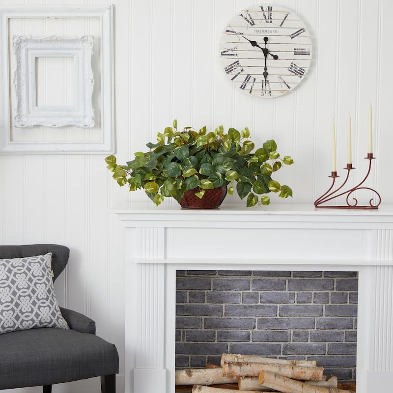 Gothic Basket Planter 14In - Jute Storage Basket with Handles - Decorative Accent for Plants & Organization - Green - 15