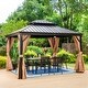 preview thumbnail 1 of 7, 10' x 12' Hardtop Aluminum Permanent Gazebo Canopy with Netting & Curtains brown