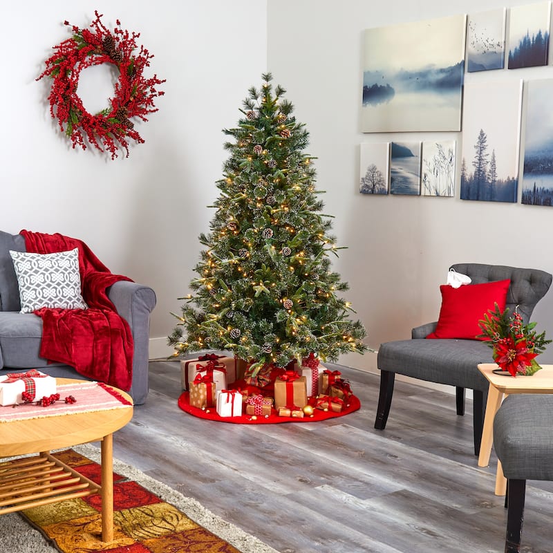 6’ Pre-Lit Snow Tipped Clermont Artificial Christmas Tree, Clear LED Lights - 6 Foot