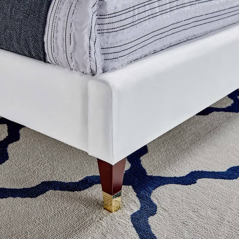 Roxanne Performance Velvet Platform Bed With Wood and Gold Legs