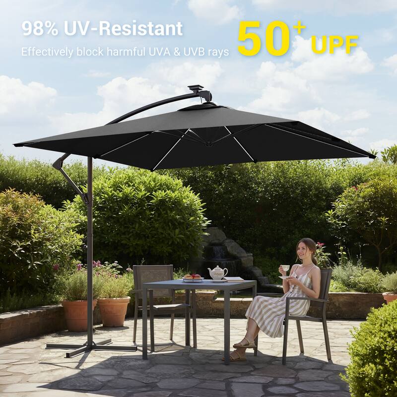 Sonkuki Outdoor 8.2x8.2FT LED lighted Patio Offset umbrella for Garden